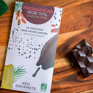 Chocolat Noir 70 % origine Madagascar, éclats de fèves - 70g