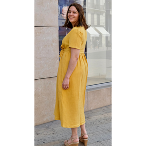 La robe longue en triple gaze de coton bio | Moutarde | Fabriquée en France