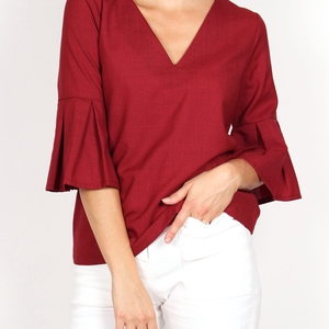 Blouse rouge femme chic manches à volants Danying