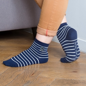 Les chaussettes basses rayées en coton BIO | Bleu/blanc