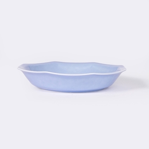 L'assiette creuse octogonale en porcelaine -Bleu clair