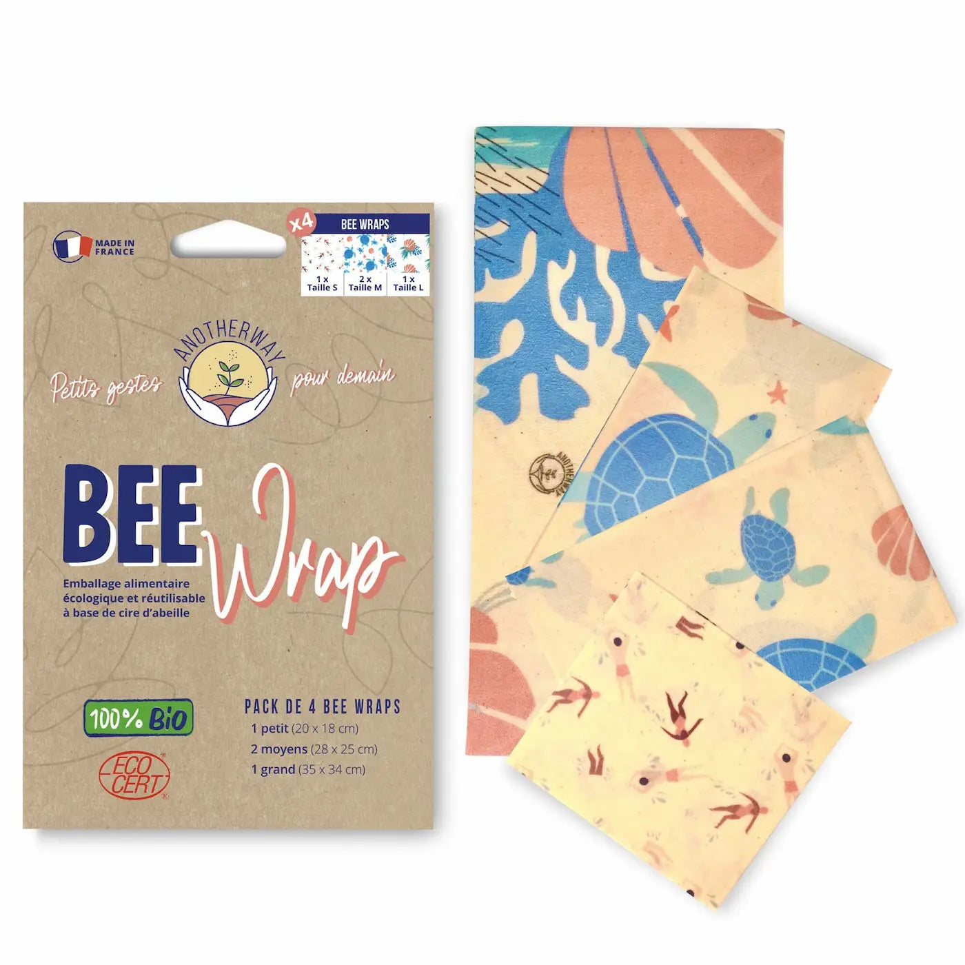 4 Bee Wraps - Emballages alimentaires bio - Édition limitée